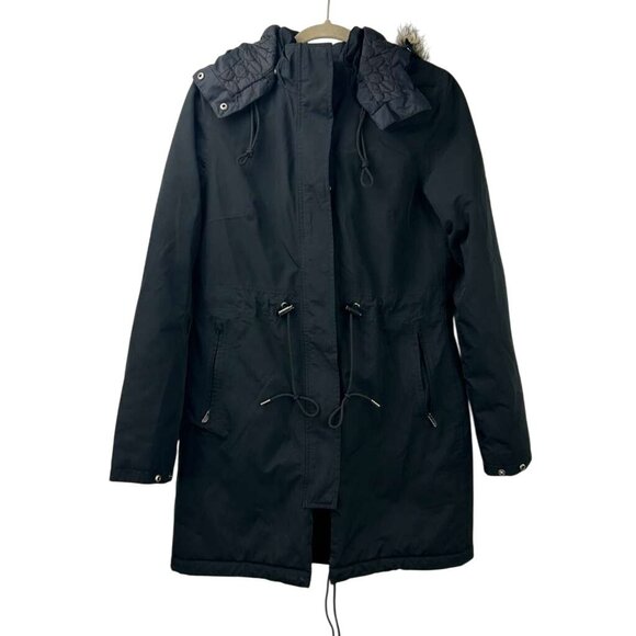 The North Face Women's Medium Reign On Down Parka Jacket Black Faux Fur Hood - Picture 1 of 16